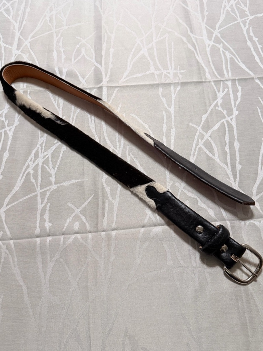Black and White Cowhide Leather Belt